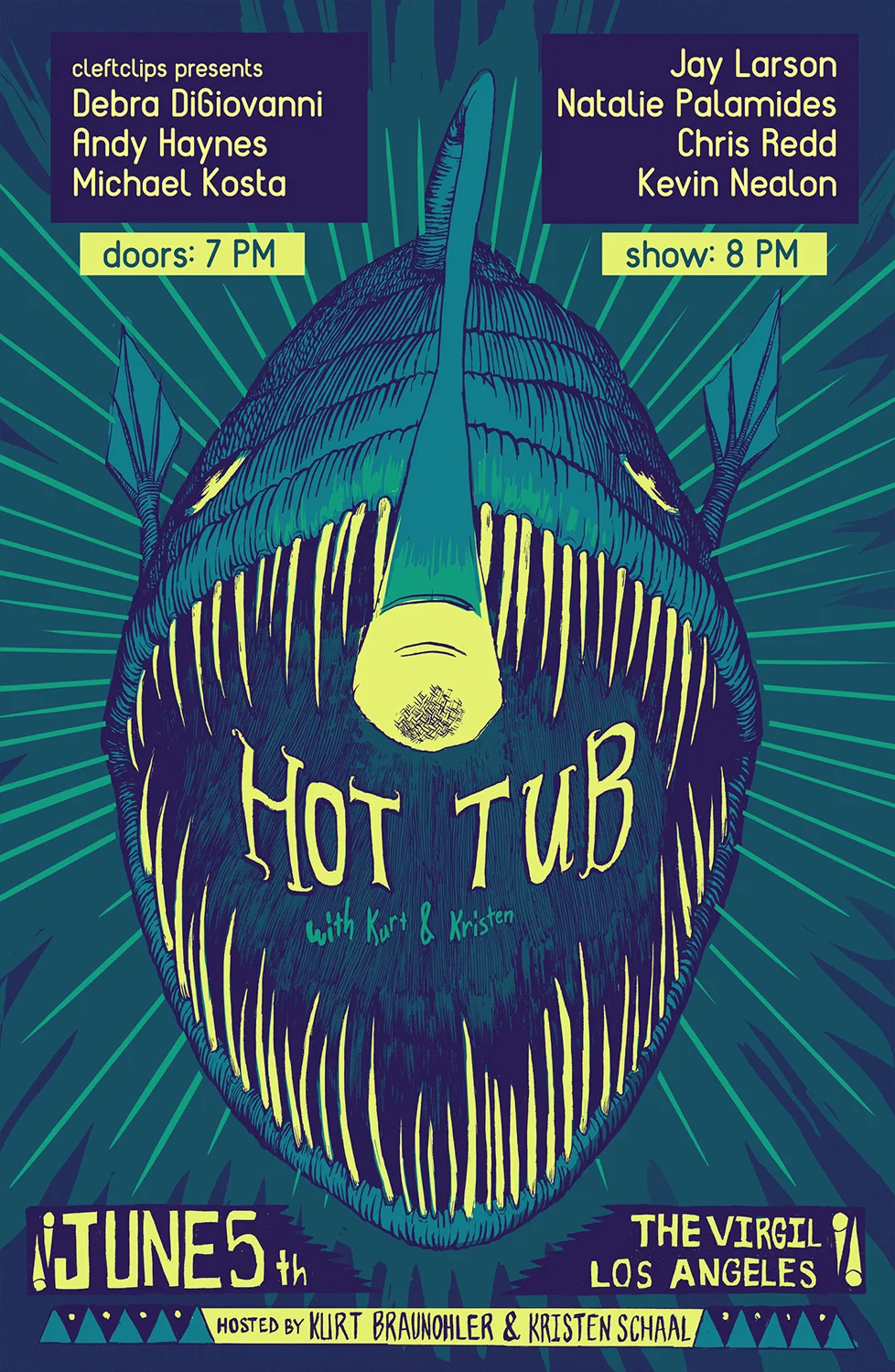 EXTRA HOT HOT TUB JUNE 5TH!Tickets:  http://hottub.nightout.comMore Hot Tub:@HotTub_Showhttp://www.facebook.com/HotTubShowInstagram: hottub_show*Poster Designed by Morgan Heslin
