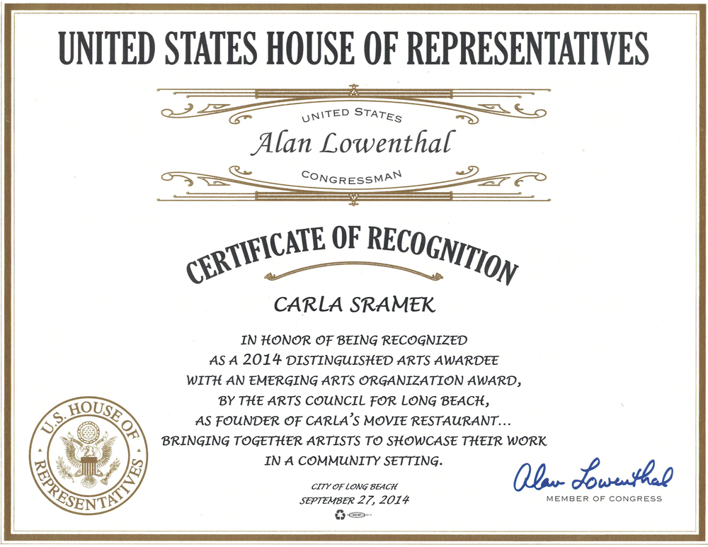 House of Representatives Certificate of Recognition