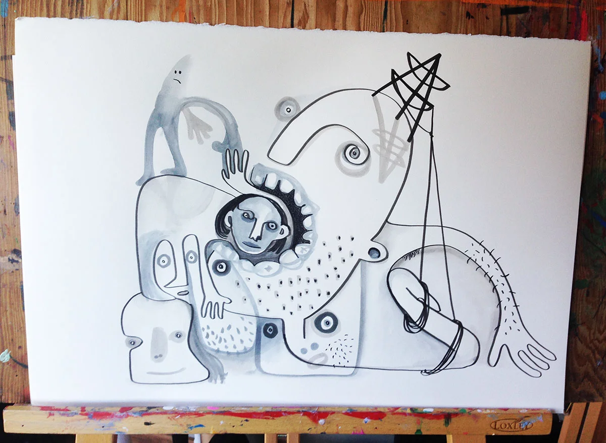 Pen and ink on paper - in progress