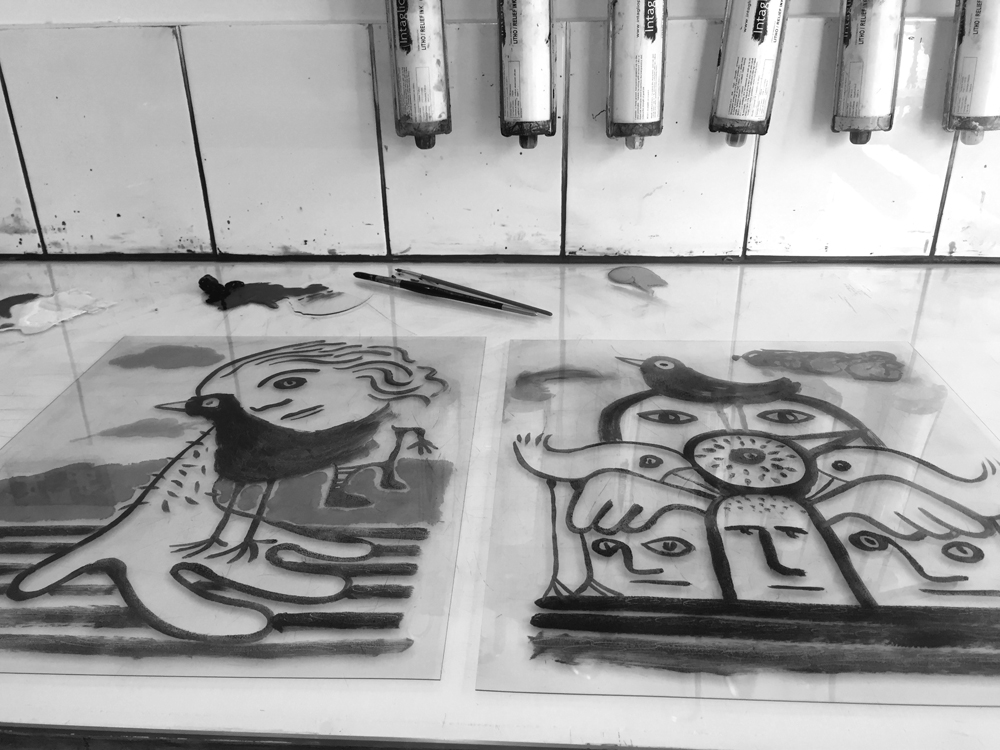Inking up the acrylic plates