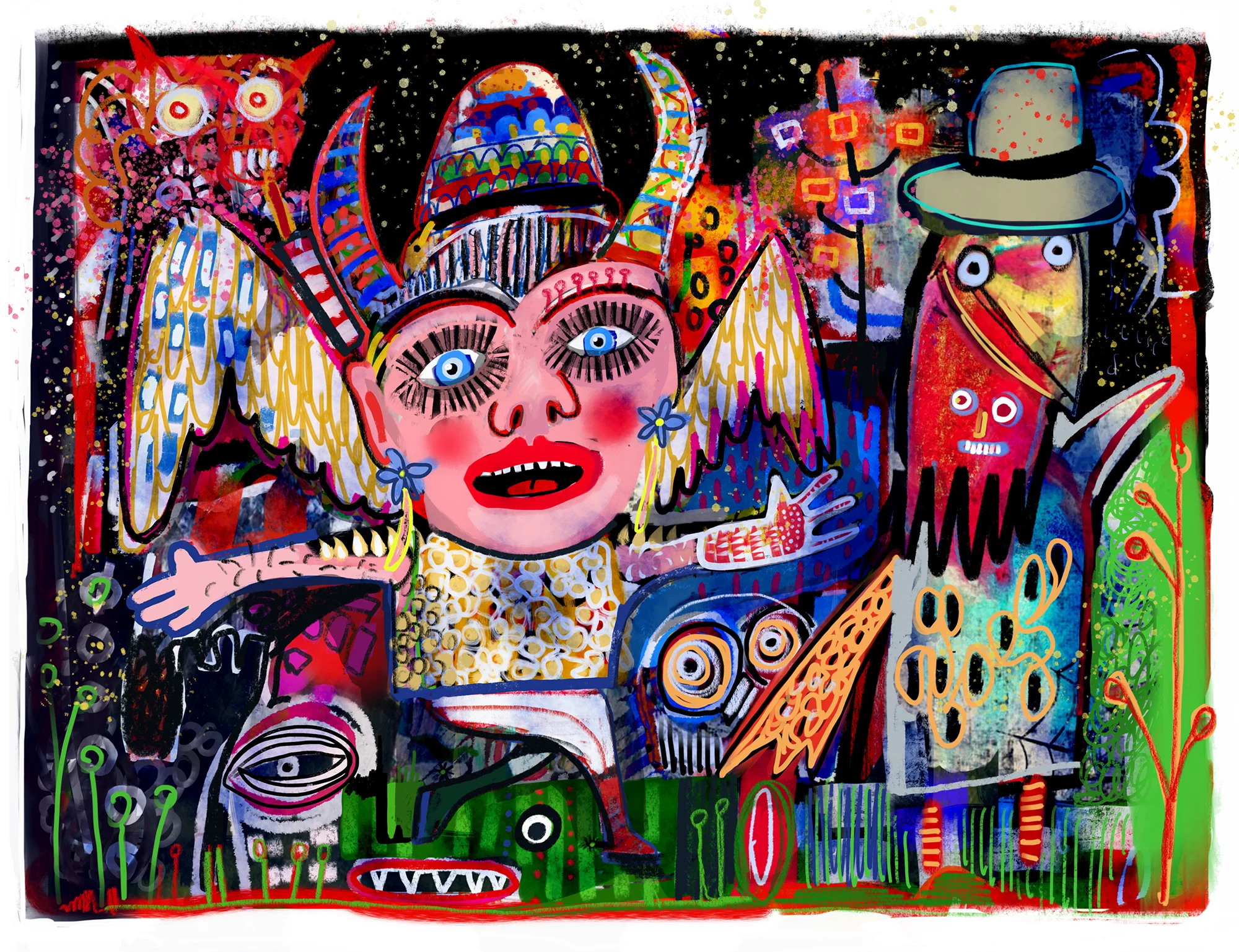 'Angels and Demons' Collaborative Painting made with Jean Carlo Sandy in Cochabamba, Bolivia