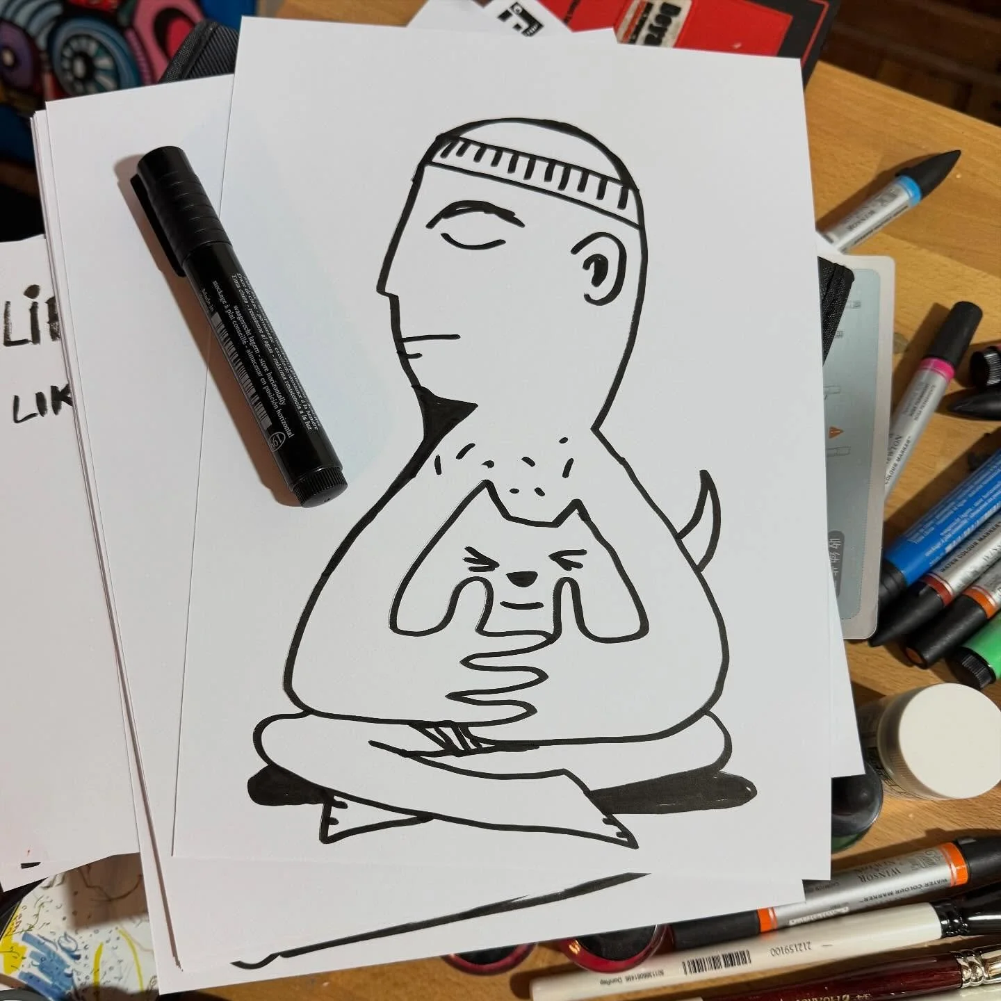 Zen Cat Hug #drawing #sketch #ink