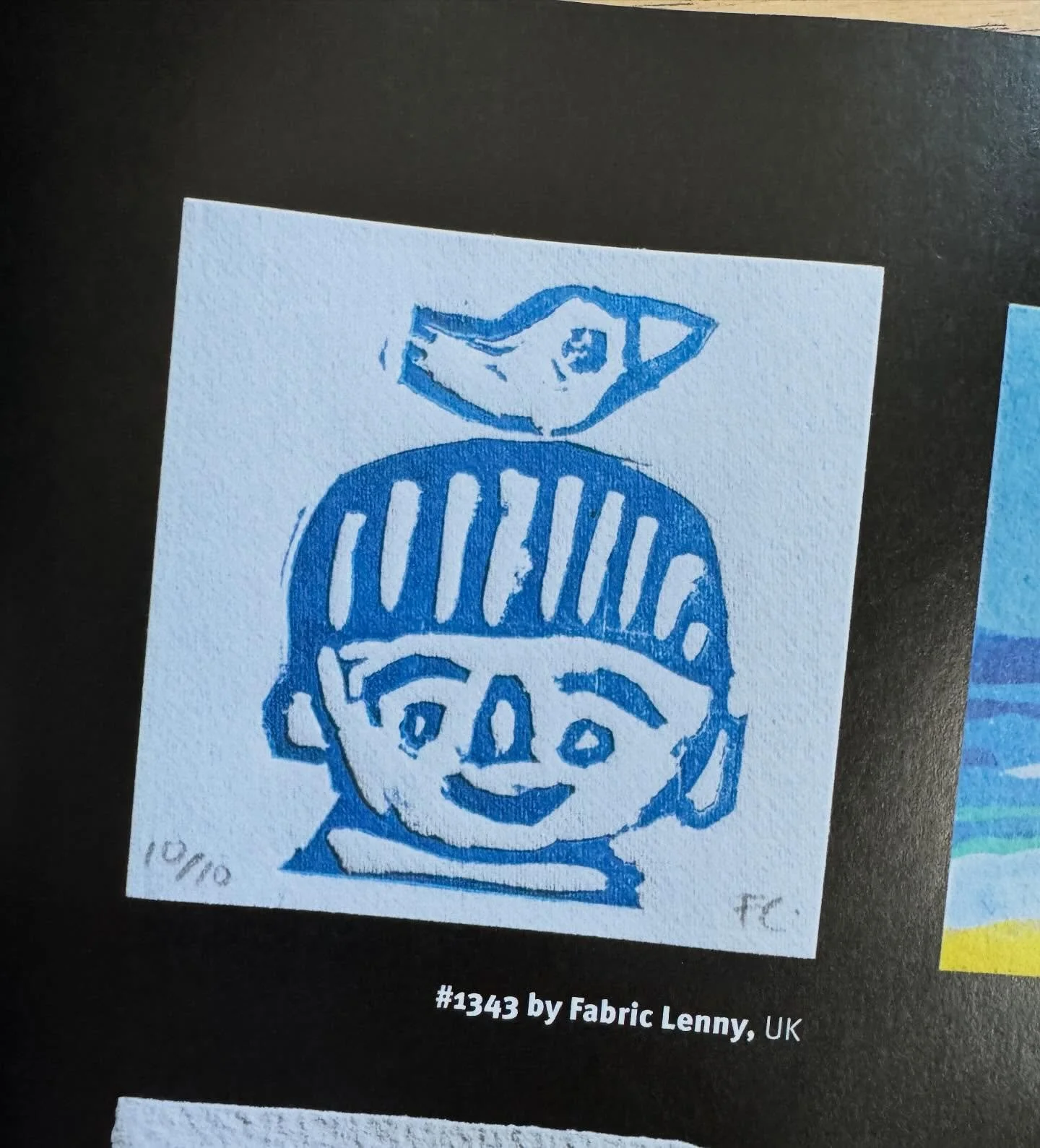 Fun as ever to participate in the @openpressproject #openprintexchange with my mini linocut &lsquo;Boy with a Bird on his Head&rsquo; - always a joy to receive the catalogue #fun #linocut