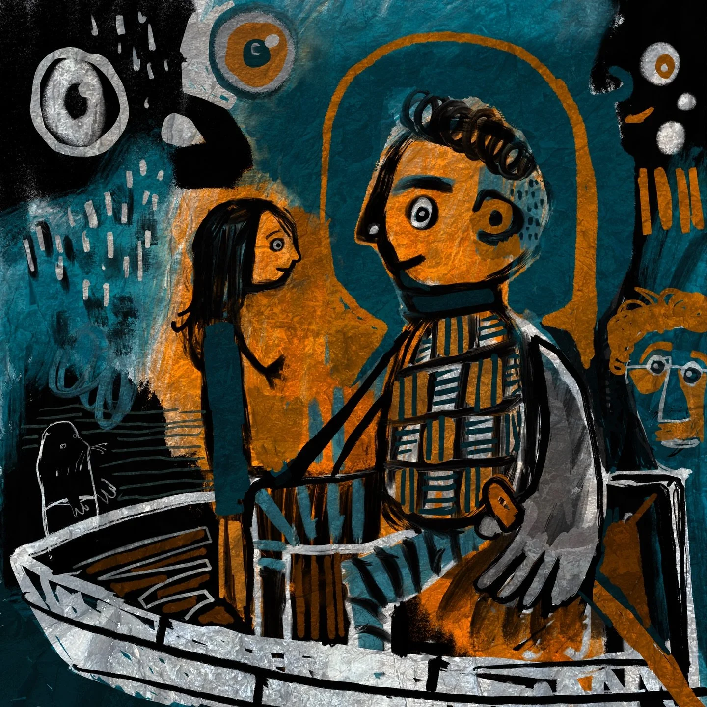 Rowing to You - #drawing #painting #orangeandblue