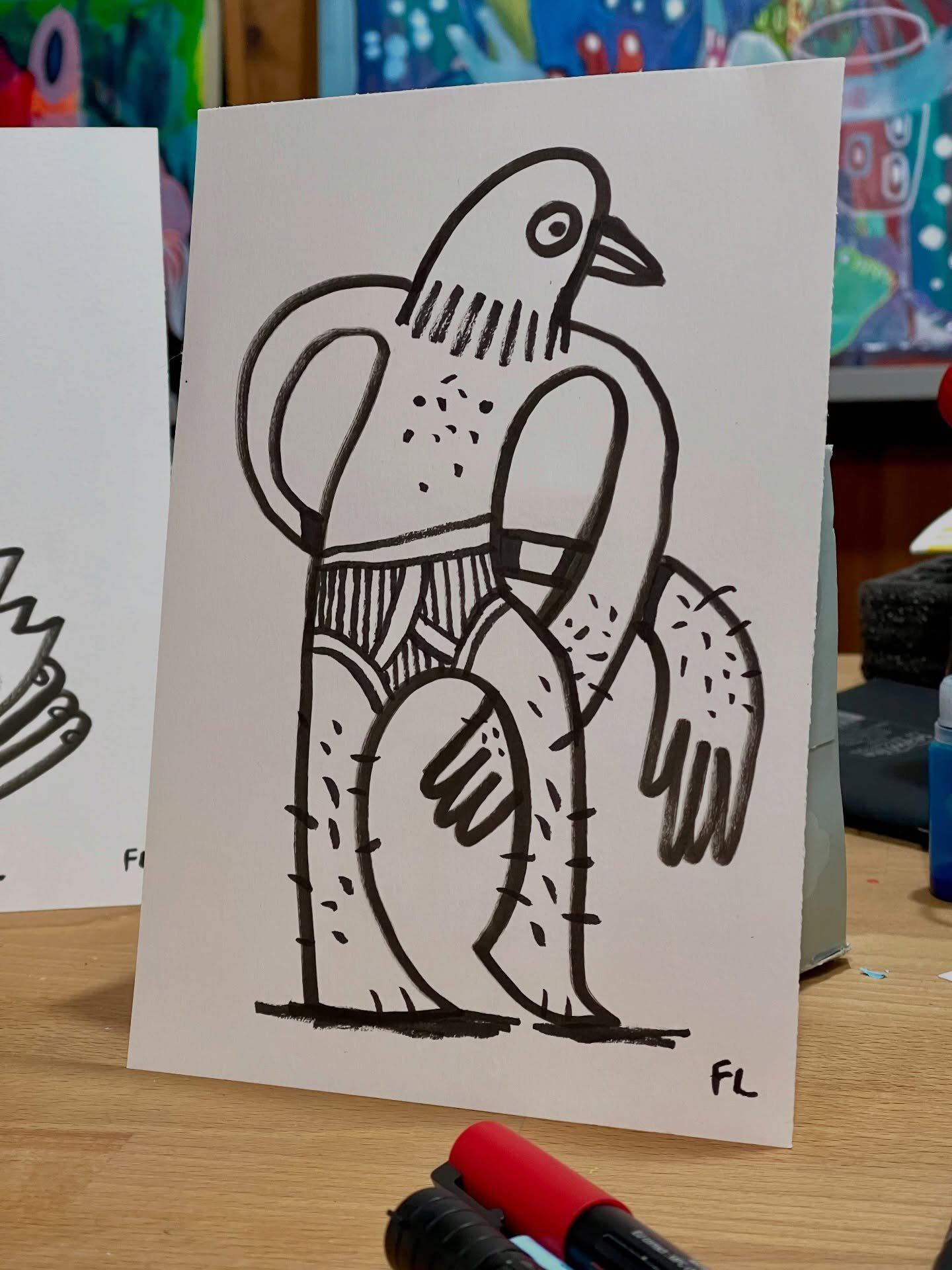 Tip Toe Bird Boy - studio drawing - lines and fun #drawing