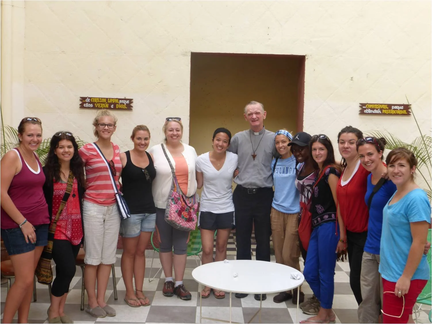 Bishop Dan Turley, O.S.A. visits with the students from Villanova College while they are in Peru