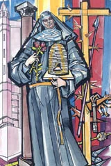 ILLUSTRATION OF BLESSED MARIA TERESA FASCE BY JÁNOS HAJNAL IN IL FASCINO DI DIO: PROFILI DE AGIOGRAFIA AGOSTINIANA BY FERNANDO ROJO MARTÍNEZ, O.S.A. COPYRIGHT © 2000 PUBBLICAZIONI AGOSTINIANE ROME. USED WITH PERMISSION. ORIGINAL ART PRESERVED IN THE OFFICE OF AUGUSTINIAN POSTULATOR OF CAUSES, ROME