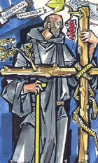 ILLUSTRATION OF SAINT WILLIAM THE HERMIT BY JÁNOS HAJNAL IN IL FASCINO DI DIO: PROFILI DE AGIOGRAFIA AGOSTINIANA BY FERNANDO ROJO MARTÍNEZ, O.S.A. COPYRIGHT © 2000 PUBBLICAZIONI AGOSTINIANE ROME. USED WITH PERMISSION. ORIGINAL ART PRESERVED IN THE OFFICE OF AUGUSTINIAN POSTULATOR OF CAUSES, ROME