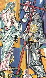 ILLUSTRATION OF CATHERINE MAURA OF SAINT THOMAS OF VILLANOVA BY JÁNOS HAJNAL IN IL FASCINO DI DIO: PROFILI DE AGIOGRAFIA AGOSTINIANA BY FERNANDO ROJO MARTÍNEZ, O.S.A. COPYRIGHT © 2000 PUBBLICAZIONI AGOSTINIANE ROME. USED WITH PERMISSION. ORIGINAL ART PRESERVED IN THE OFFICE OF AUGUSTINIAN POSTULATOR OF CAUSES, ROME