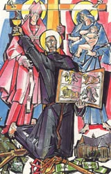 ILLUSTRATION OF ISAIAH BONER BY JÁNOS HAJNAL IN IL FASCINO DI DIO: PROFILI DE AGIOGRAFIA AGOSTINIANA BY FERNANDO ROJO MARTÍNEZ, O.S.A. COPYRIGHT © 2000 PUBBLICAZIONI AGOSTINIANE ROME. USED WITH PERMISSION. ORIGINAL ART PRESERVED IN THE OFFICE OF AUGUSTINIAN POSTULATOR OF CAUSES, ROME