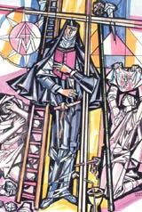 ILLUSTRATION OF MARIA CANDIDA OF SAINT AUGUSTINE BY JÁNOS HAJNAL IN IL FASCINO DI DIO: PROFILI DE AGIOGRAFIA AGOSTINIANA BY FERNANDO ROJO MARTÍNEZ, O.S.A. COPYRIGHT © 2000 PUBBLICAZIONI AGOSTINIANE ROME. USED WITH PERMISSION. ORIGINAL ART PRESERVED IN THE OFFICE OF AUGUSTINIAN POSTULATOR OF CAUSES, ROME