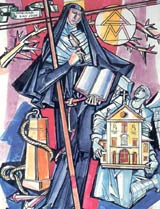 ILLUSTRATION OF MARIAN OF SAINT JOSEPH BY JÁNOS HAJNAL IN IL FASCINO DI DIO: PROFILI DE AGIOGRAFIA AGOSTINIANA BY FERNANDO ROJO MARTÍNEZ, O.S.A. COPYRIGHT © 2000 PUBBLICAZIONI AGOSTINIANE ROME. USED WITH PERMISSION. ORIGINAL ART PRESERVED IN THE OFFICE OF AUGUSTINIAN POSTULATOR OF CAUSES, ROME