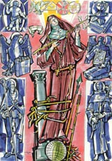 ILLUSTRATION OF VENERABLE MARY JANE GUILLEN BY JÁNOS HAJNAL IN IL FASCINO DI DIO: PROFILI DE AGIOGRAFIA AGOSTINIANA BY FERNANDO ROJO MARTÍNEZ, O.S.A. COPYRIGHT © 2000 PUBBLICAZIONI AGOSTINIANE ROME. USED WITH PERMISSION. ORIGINAL ART PRESERVED IN THE OFFICE OF AUGUSTINIAN POSTULATOR OF CAUSES, ROME