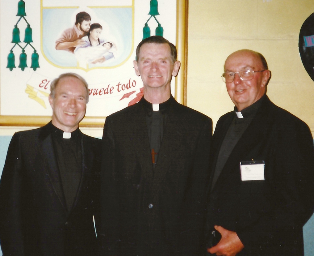 Father Ray Ryan, O.S.A. (right), with Father David L. Brecht, O.S.A. (left), the night before Father Dan Turley, O.S.A. (center), was ordained a bishop