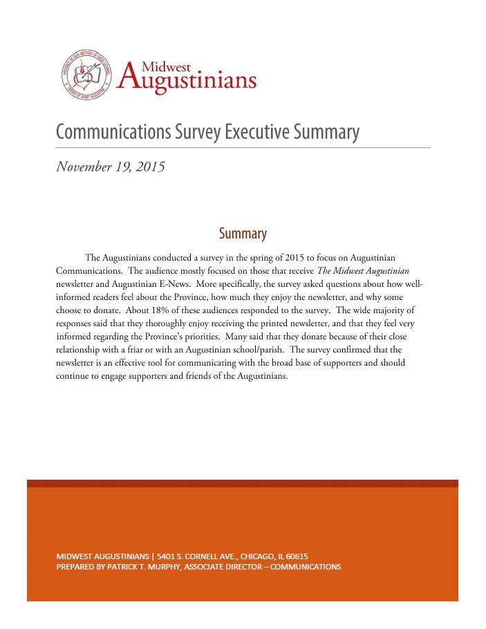 Augustinian Communications Survey Executive Summary