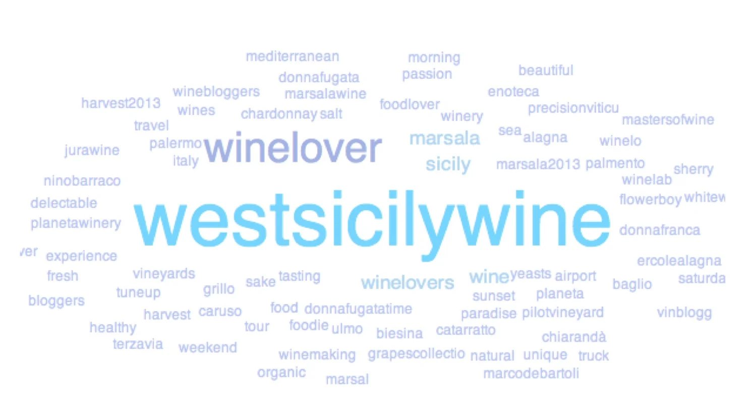 La nuvola delle "tags" relative ai contenuti creati prima, durante e dopo il tour a Marsala e Menfi