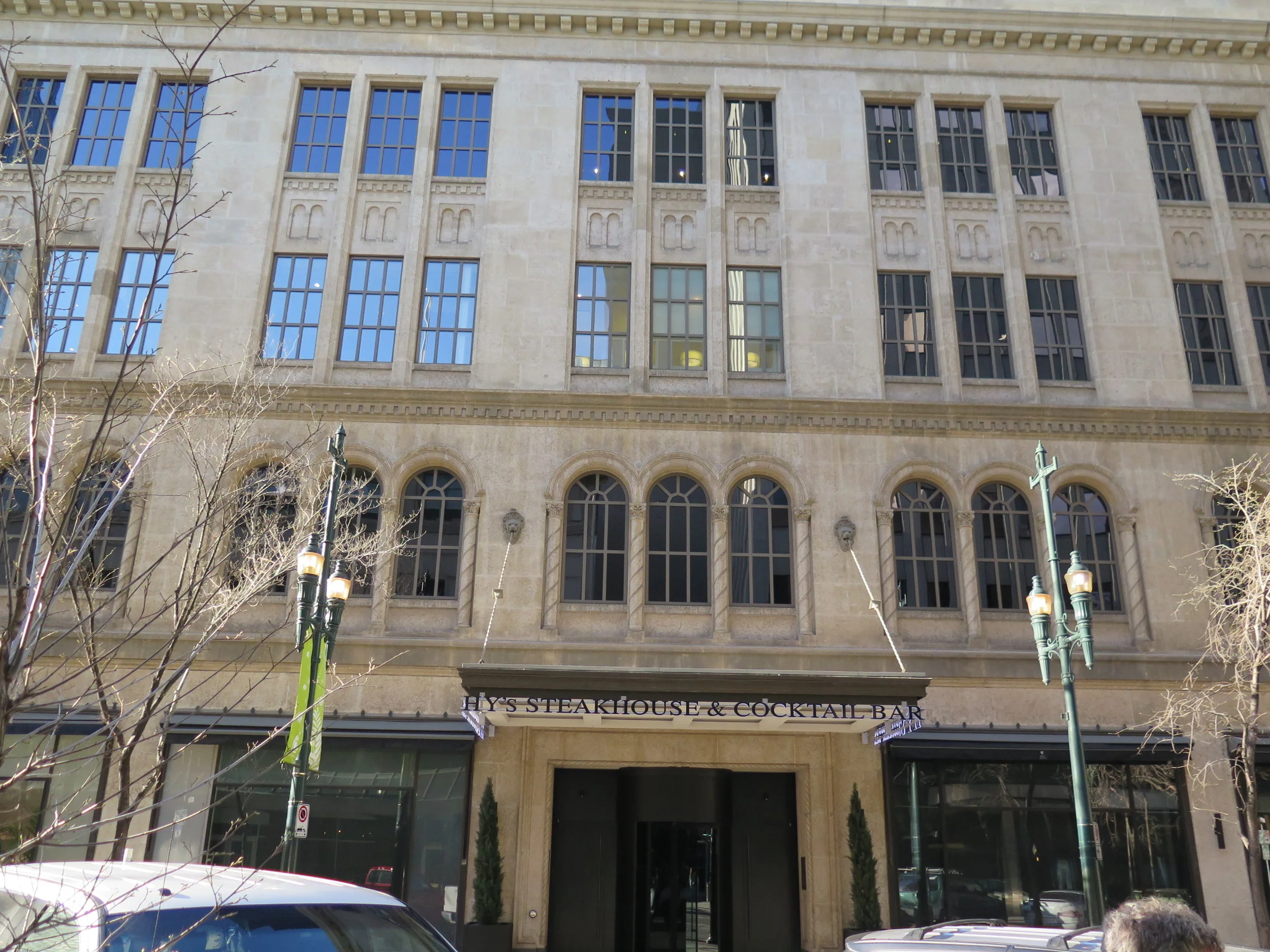 Across from the facade of the old Eaton's store on Stephen Avenue: Lori Hahnel talks about her novel Love Minus Zero (2008). Her protagonist, Kate Brandt plays guitar in an all-female punk band in 1980 and works part-time at Eaton's. The Calgary locales in Lori's book are precise and specific, thanks in part to her editor, Mark Jarman, a one-time Calgarian.
