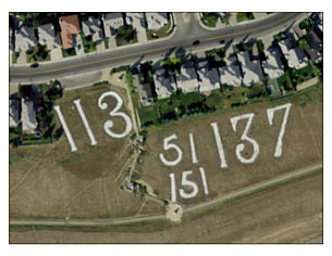 An aerial view of Battalion Park on Calgary's Signal Hill. The numbers represent a few of the infantry units that trained at Sarcee Camp during World War I: the 113th Lethbridge Highlands Infantry Battalion, the 51st Canadian Infantry Battalion, the 151st Central Alberta Battalion and the 137th Infantry Battalion of Calgary. (Photo: City of Calgary)