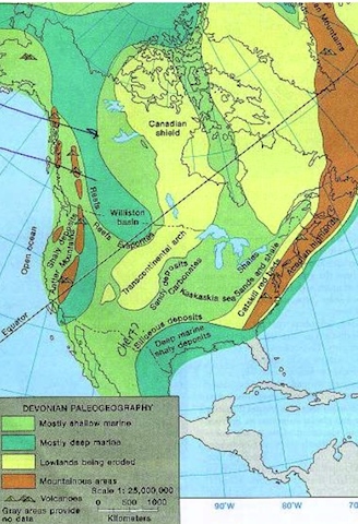 400 million years ago during the Devonian period, Alberta lay close to the equator and was covered by expanding and receding seas (Map: Lloydminster Heavy Oil )