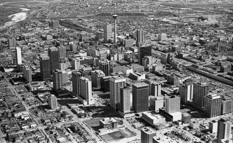 Downtown Calgary in 1972, at the beginning of what novelist Don Gillmor has called the city's "decade of collective madness" (Photo: via BuzzBuzzHome News )