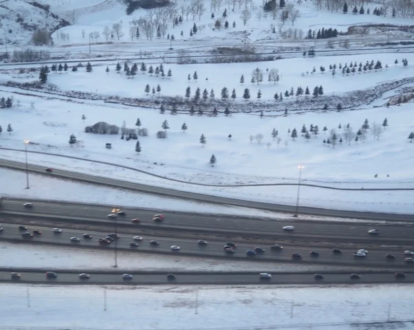 Calgary's Deerfoot Trail in mid-winter. I suspect the view from Susan Toy's veranda in the Caribbean is somewhat different. (Photo: Shaun Hunter)