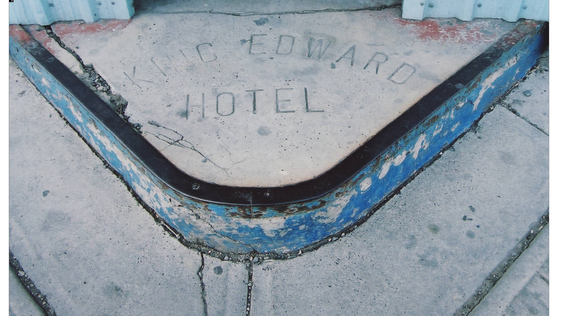 Sidewalk stamp from the King Edward Hotel. The stamp is gone, but the King Eddie remains in its new incarnation as part of the National Music Centre (Photo: Courtesy of the Calgary Public Library Community Heritage and Family History Collection)