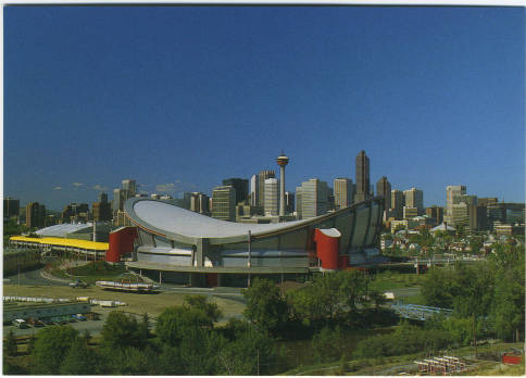 In 1983, three years after Calgary secured an NHL franchise, a new arena changed the city's skyline. To its architects, the roof was a reverse hyperbolic paraboloid. To the majority of Calgarians who participated in a naming contest, it looked like something more familiar. 735 saddle-themed names went into the hat. The winning name received mixed reviews, but Saddledome has stuck. (Photo: Calgary Public Library Postcards from the Past )