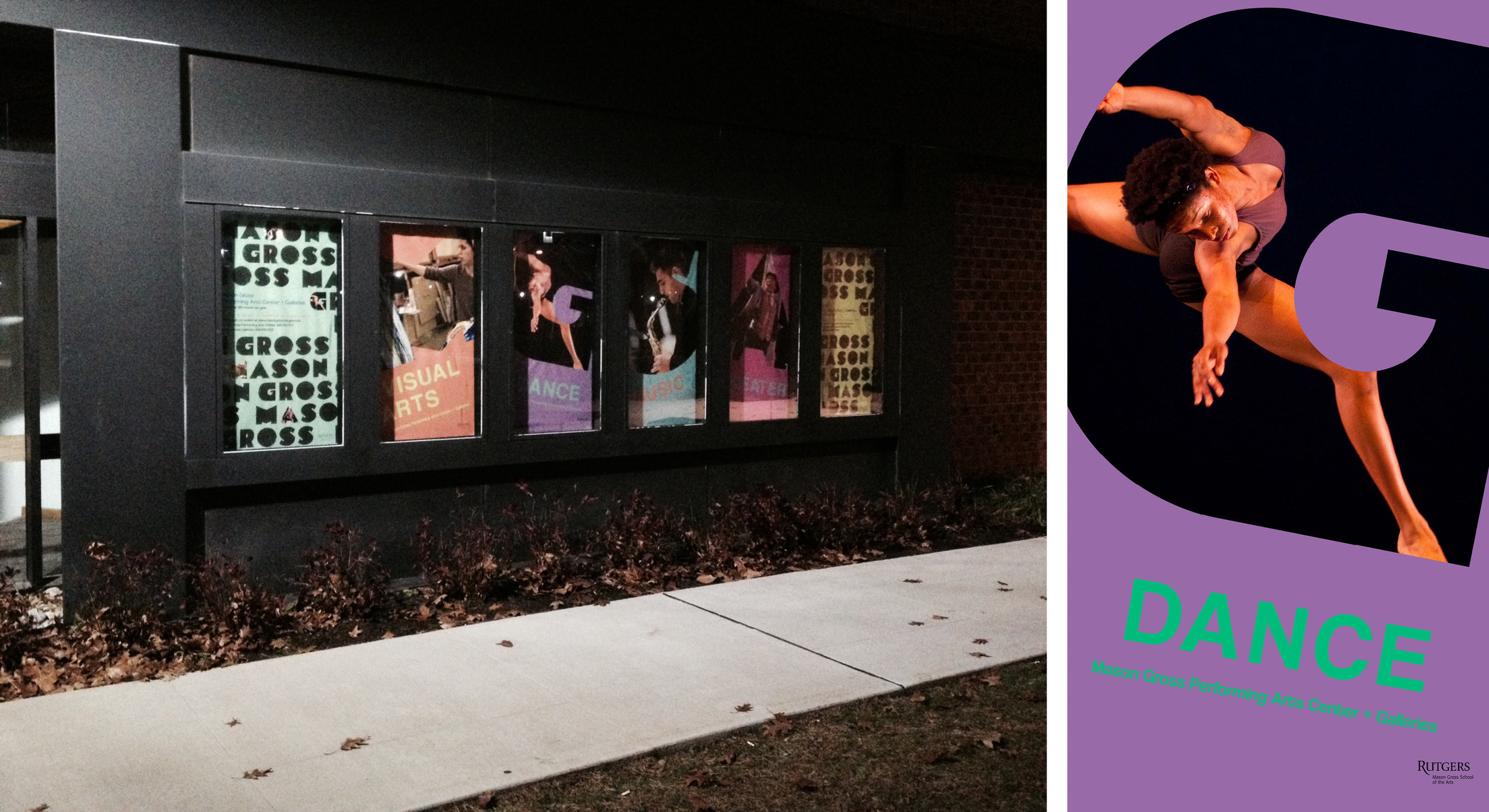 The poster design was reworked many times into recruitment flyers, blog graphics, and magazine ads. Related designs include an outdoor poster installation, event announcements, a calendar brochure, and a year of Star Ledger ads.
