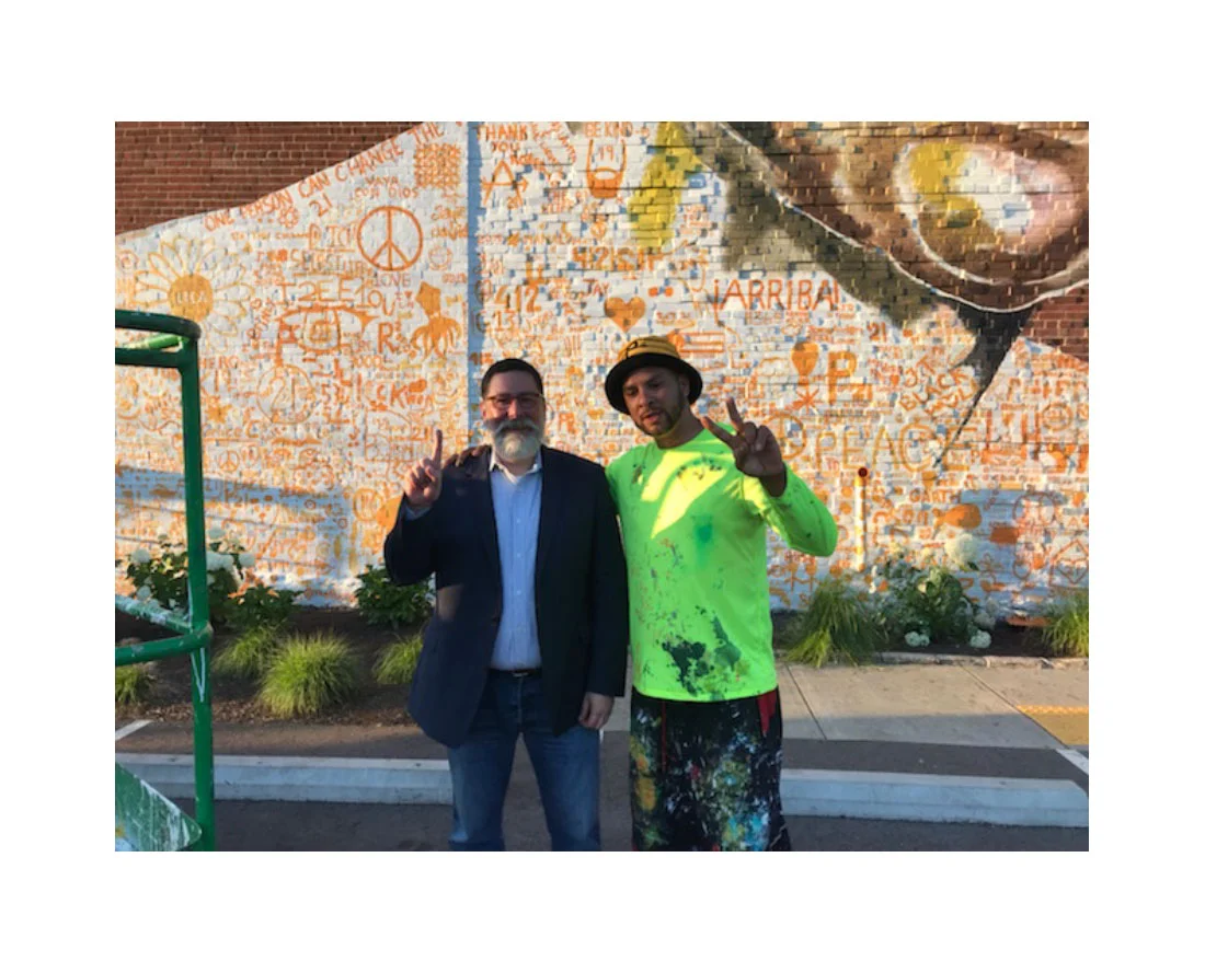 Mayor Peduto and Kyle Holbrook at the Clemente Museum mural special thanks to Duane Reider