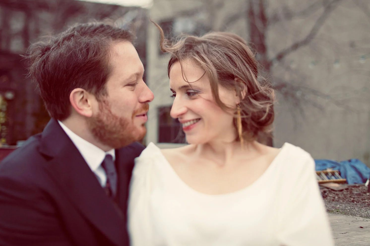 Real Winifred Bean Brooklyn wedding featuring vintage-inspired Audrey dress