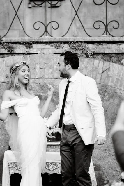 Wedding in Italy featuring Winifred Bean's Tulipe vintage-inspired sweetheart neckline ruched chiffon dress