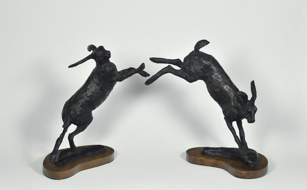 Pair of Hares, Bronze, 12"x 24"