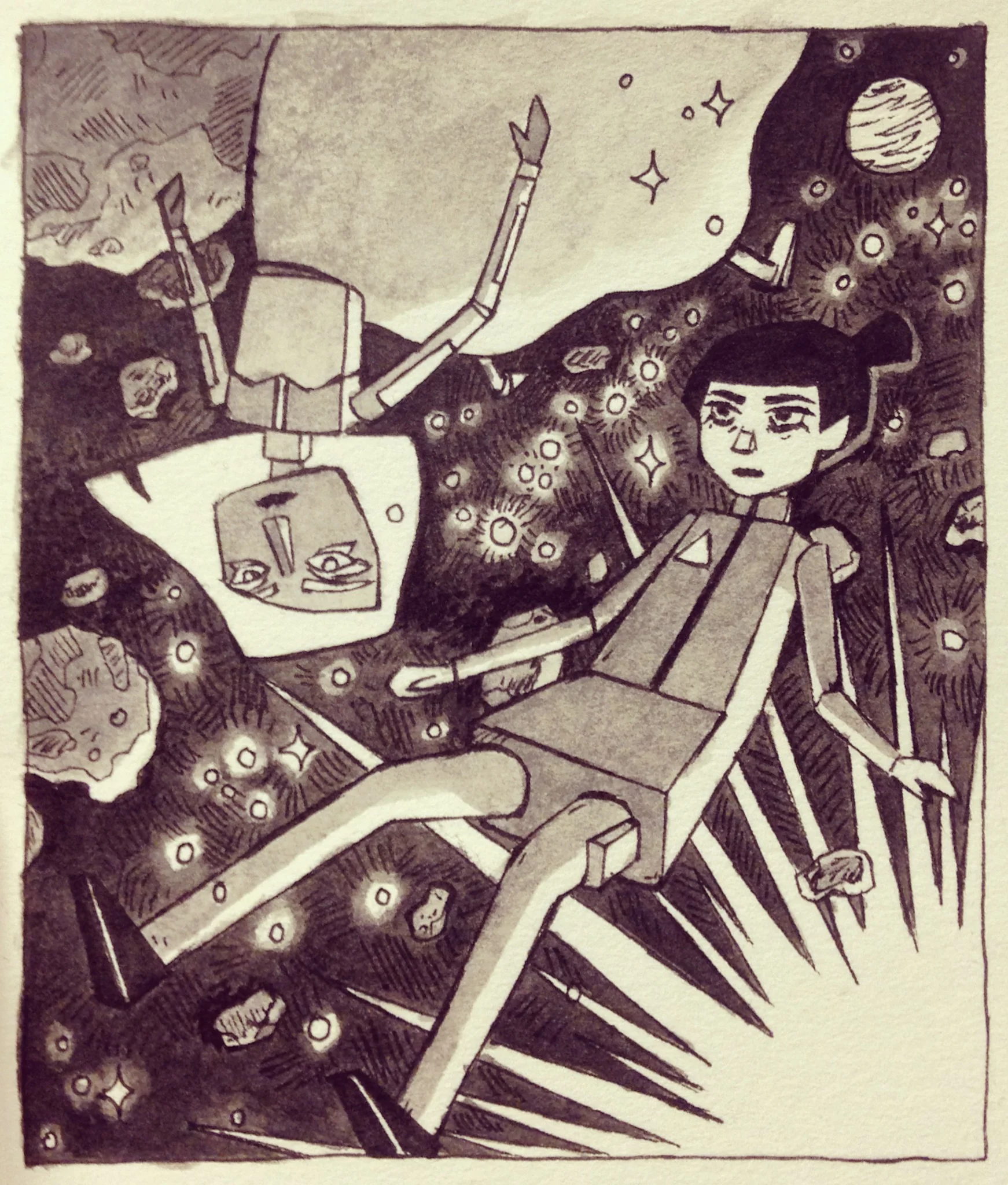  tiny pen &amp; ink drawing, 2015, character study for an adventure game I'm working on 