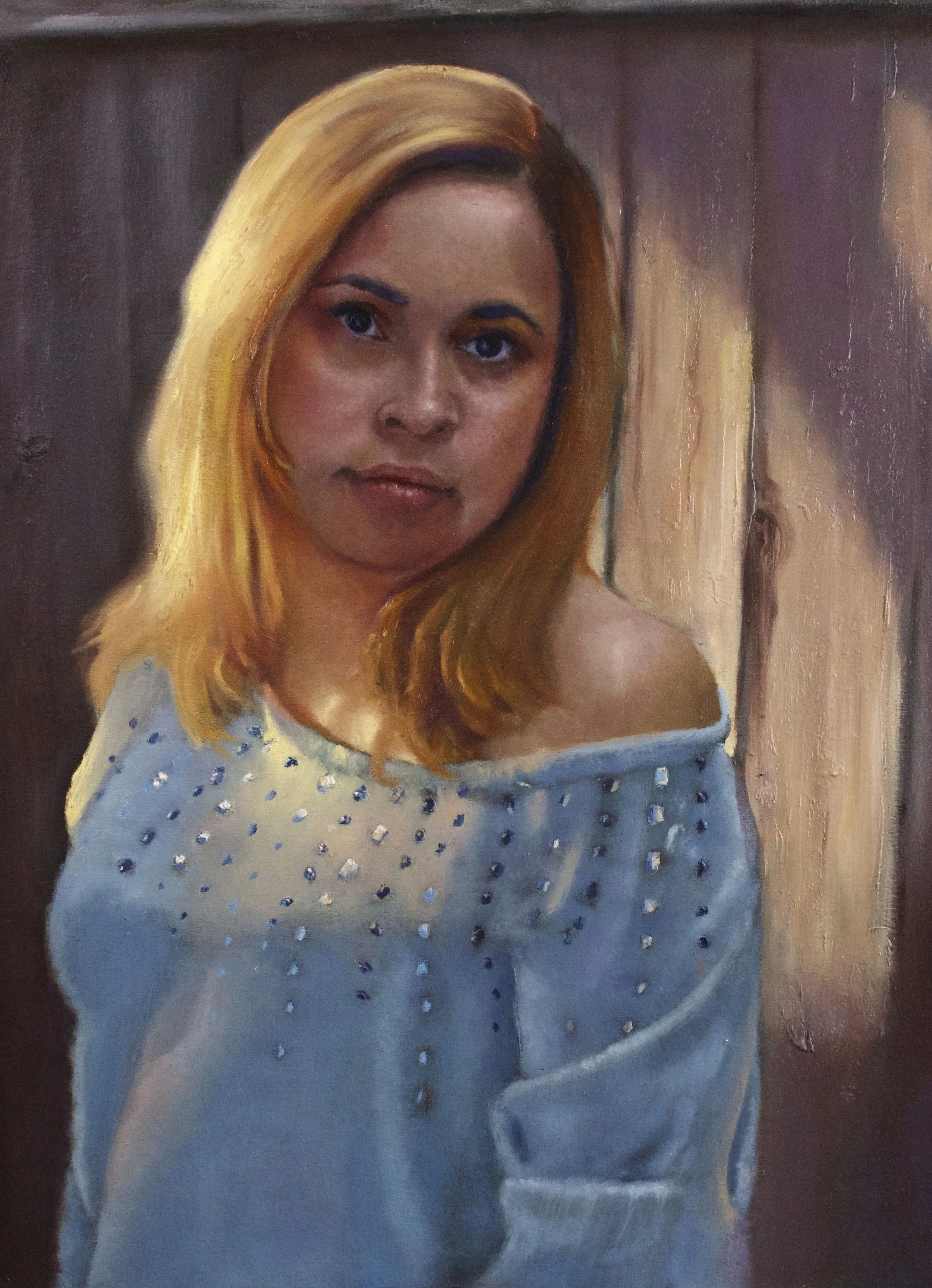  Evening light portrait of Margarita.  oil 18x24 