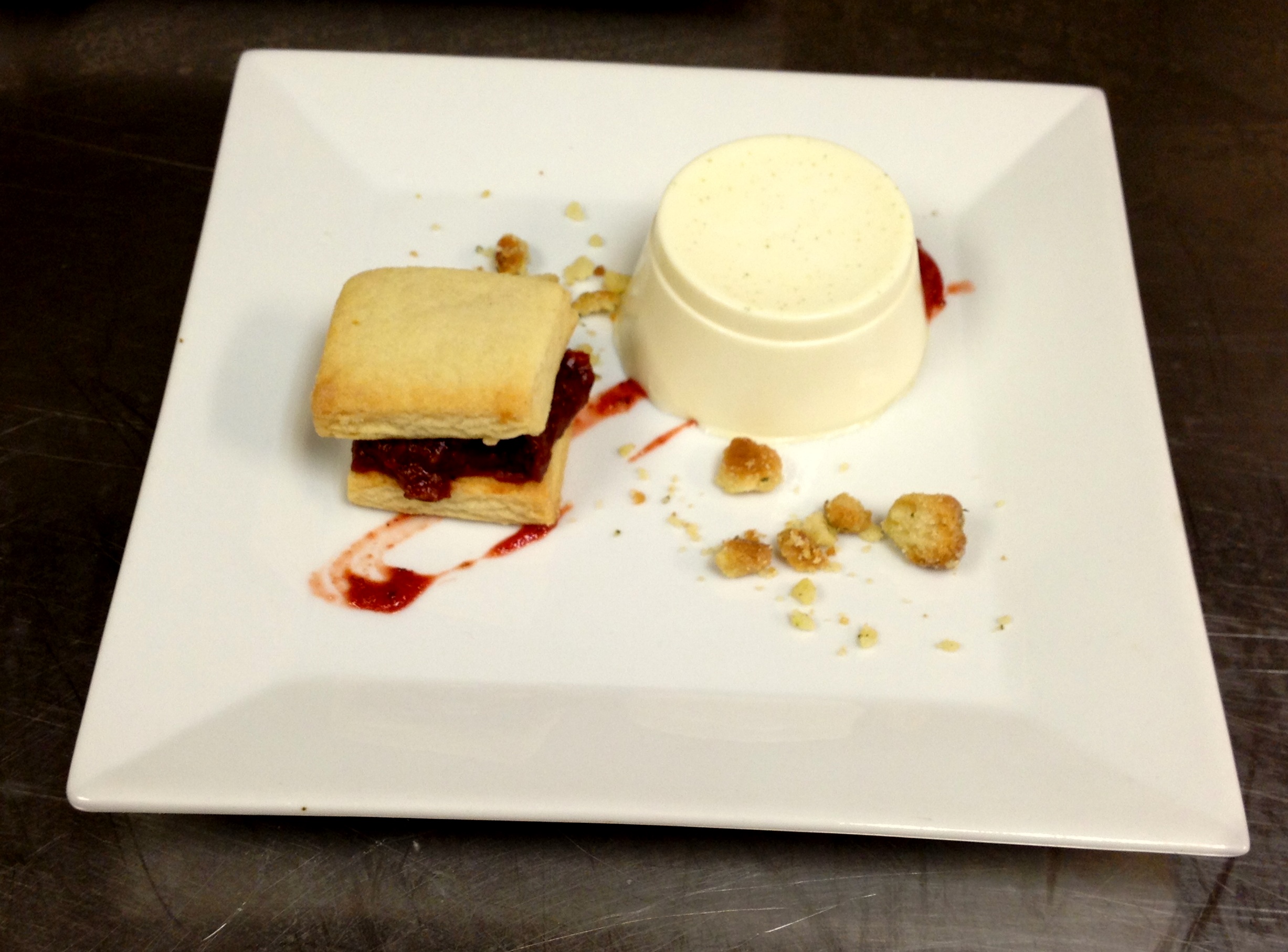 Bay Leaf Panna Cotta, featuring bay leaves from Touisset Marsh, and Rose Hip Jam Shortbread Sandwiches, featuring rose hips from Seapowet Salt Marsh