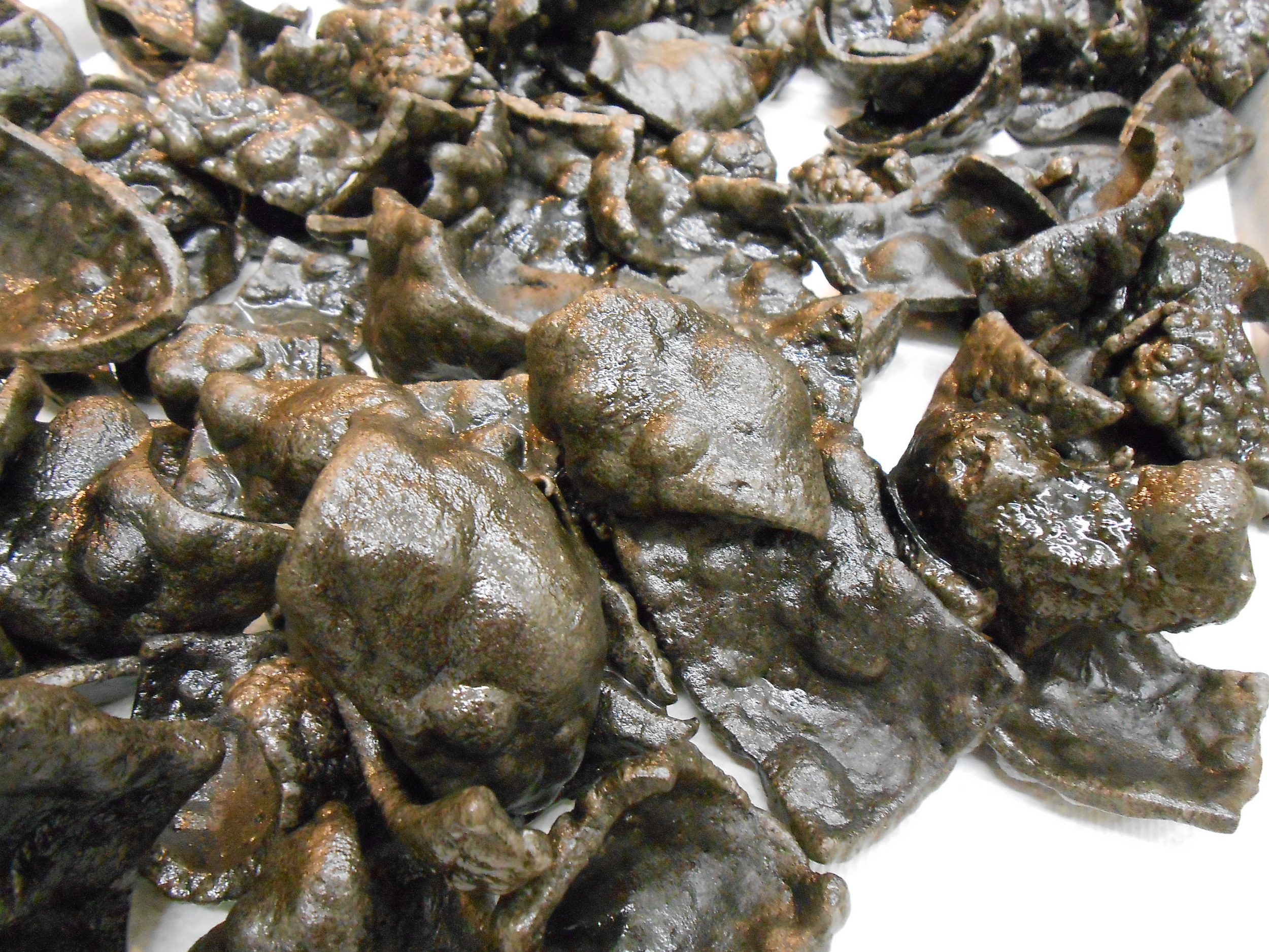 These crazy-looking things are prawn crackers, made black with squid ink.