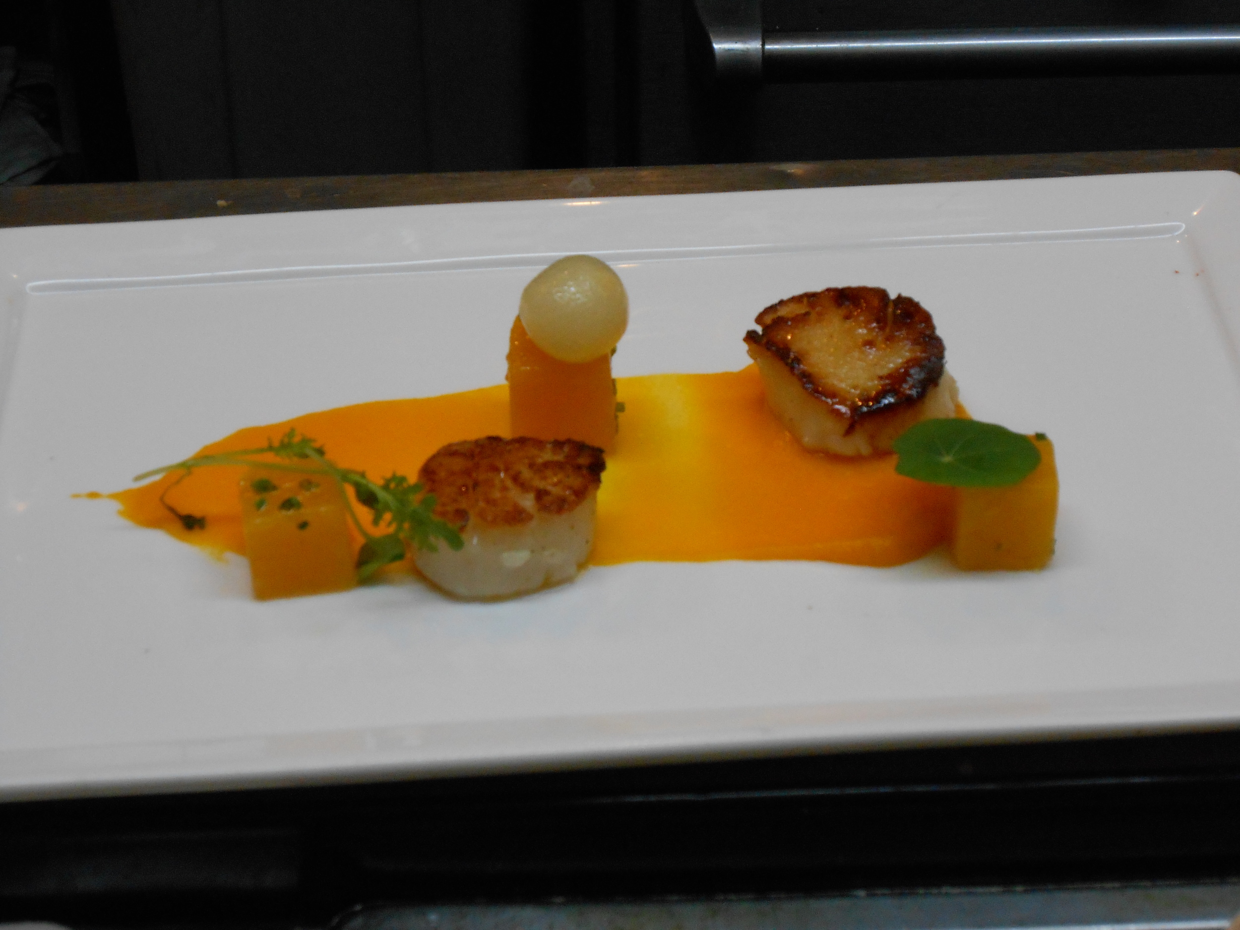 Second course: Scallops with butternut squash, curry, and coconut