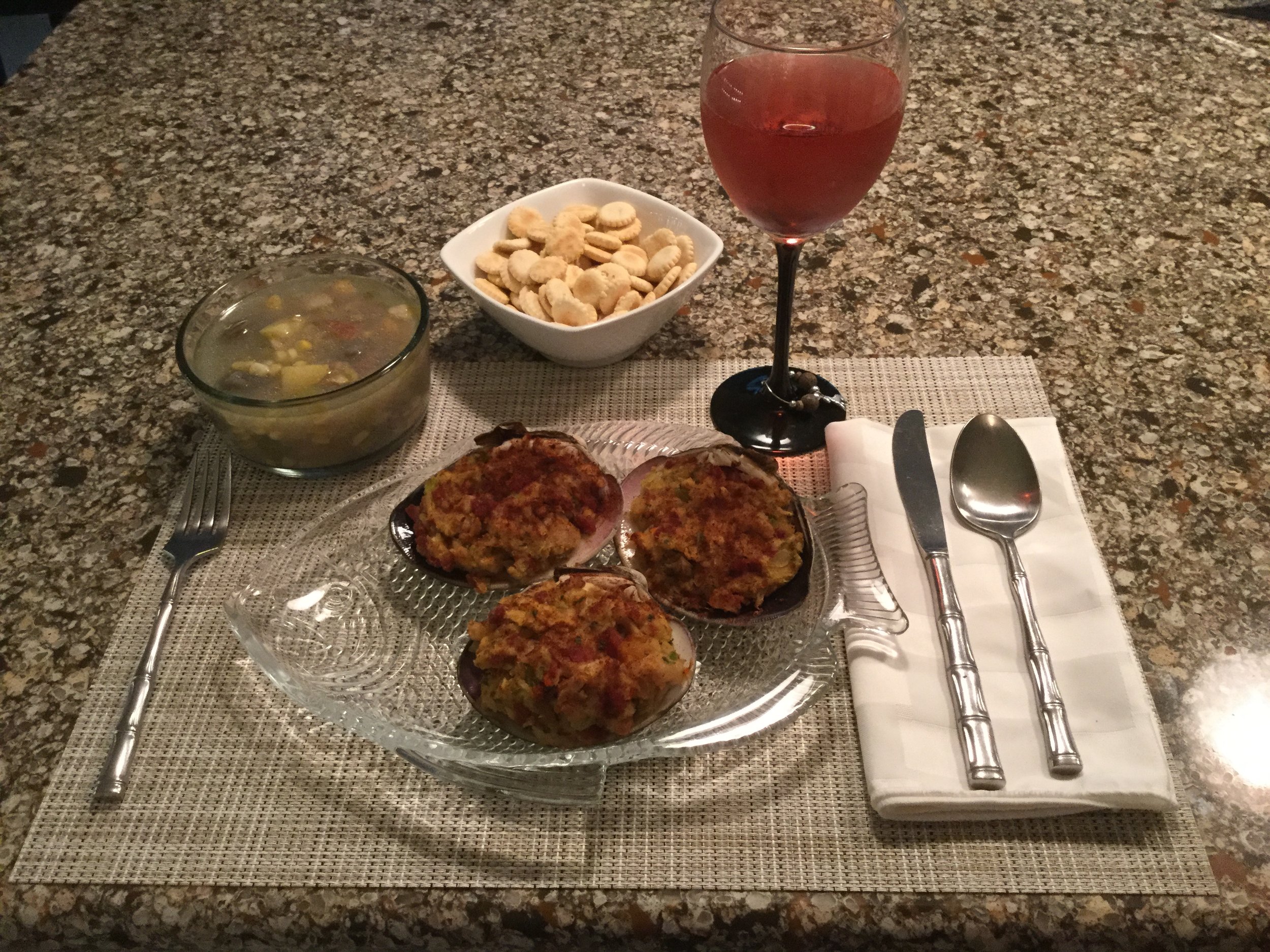 Clear RI Clam Chowder and Quahog Stuffies