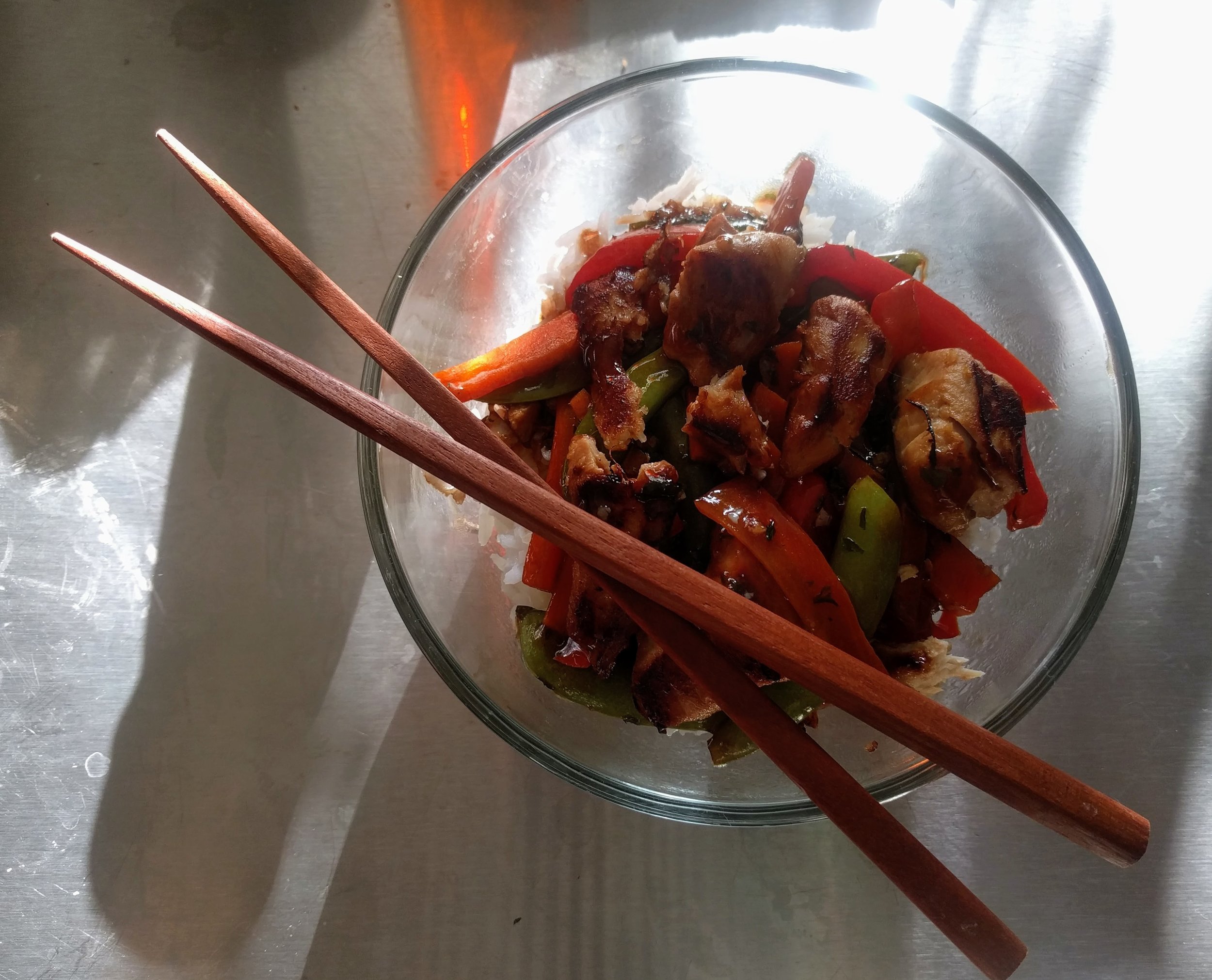 Bonito with Vegetable Stir Fry over Rice