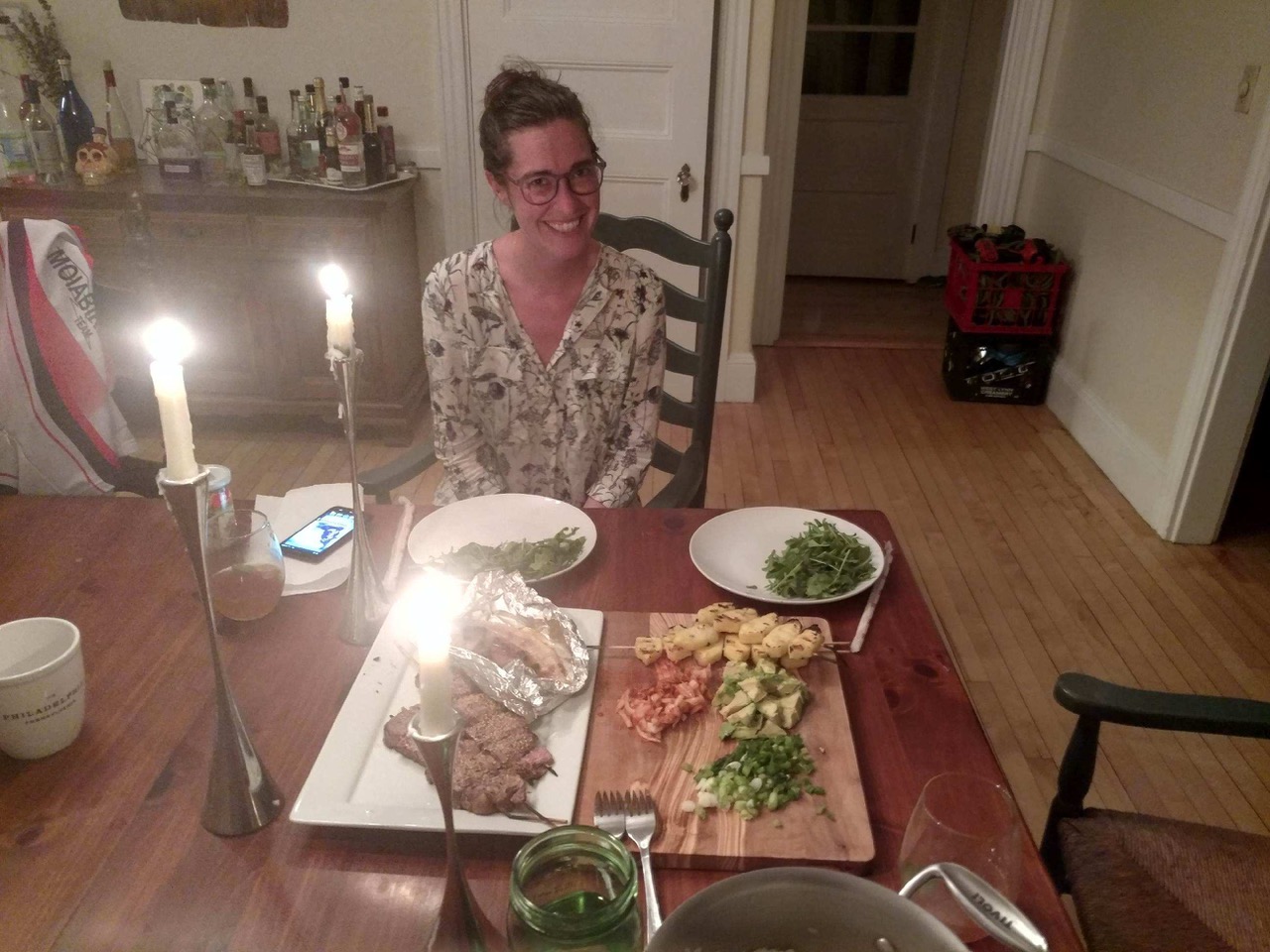 Devon enjoying her dinner of local skate! (in foil packet)