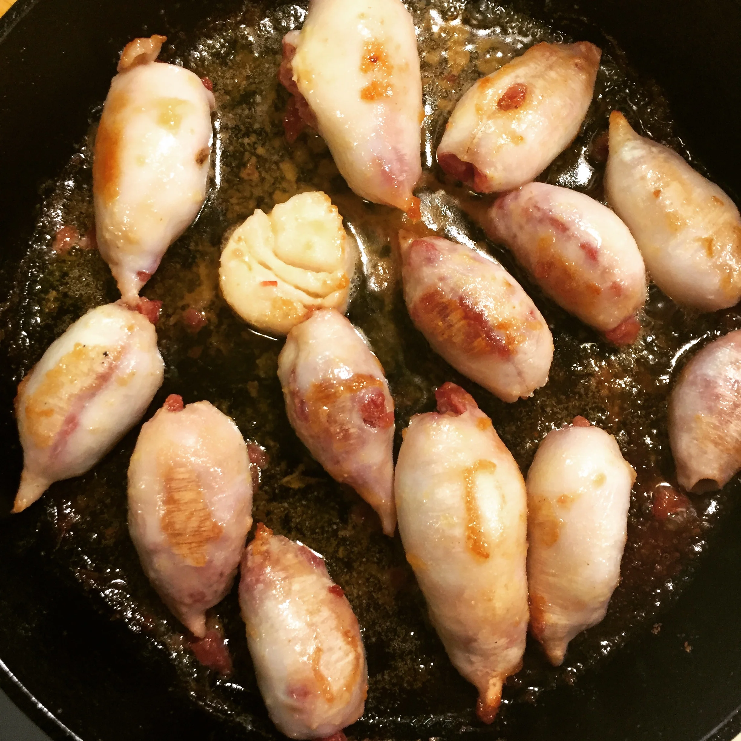 Sausage stuffed squid (and a rogue scallop)