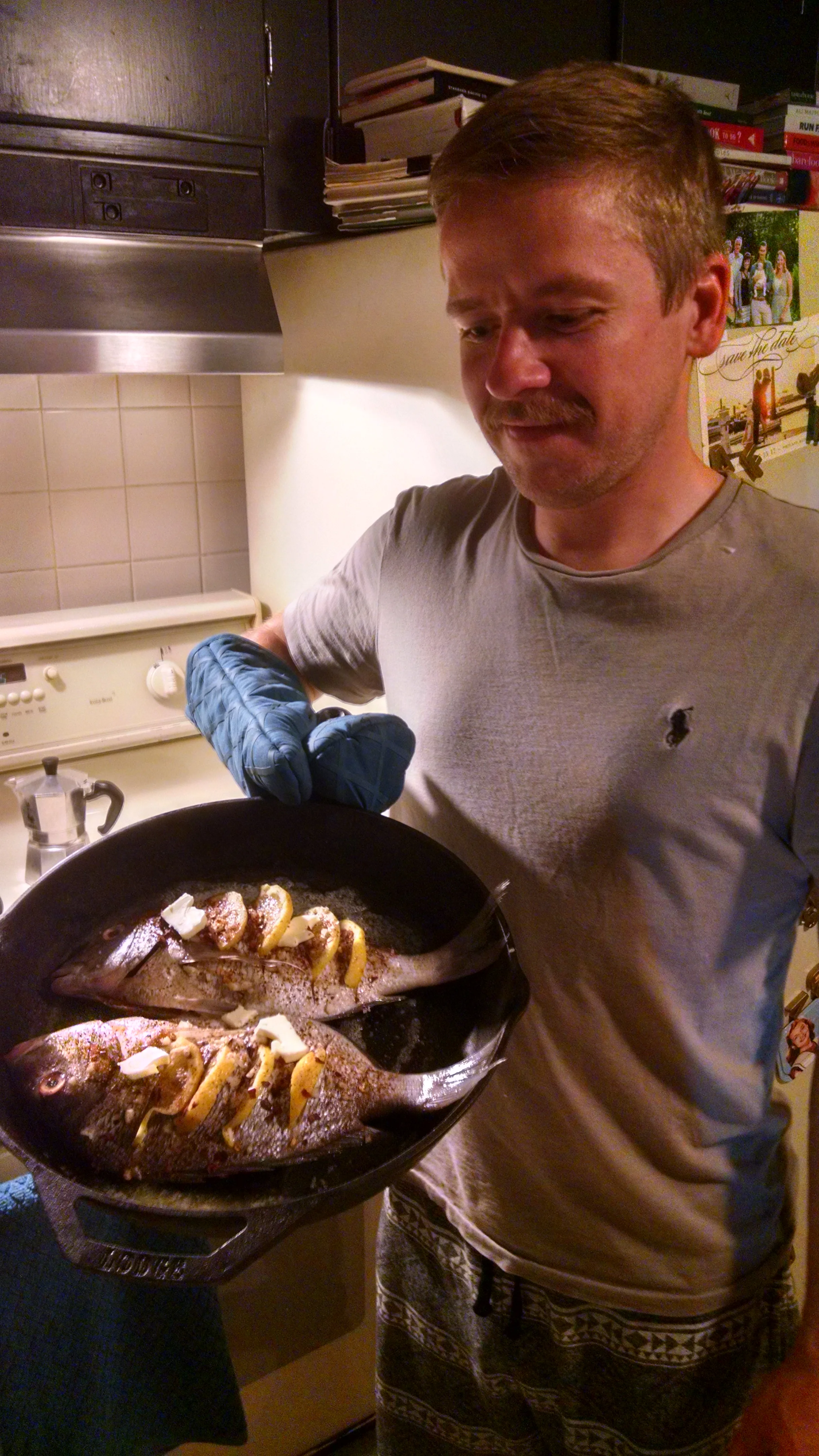 Julek Chawarksi (citizen scientist) in the kitchen with scup!