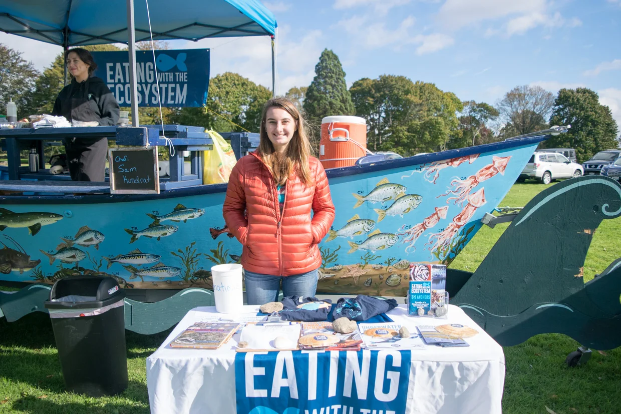 Hayley volunteering at one of Eating with the Ecosystem’s Scales & Tales Food Boat events this fall.