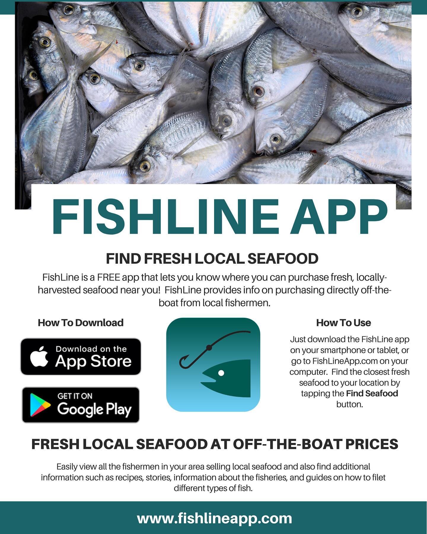 Check out @fishlineapp! FishLine is a FREE app that lets you know where you can purchase fresh, locally harvested seafood directly from local fishermen! Its easy to use and also provides information such as recipes, stories, fisheries info, and guide