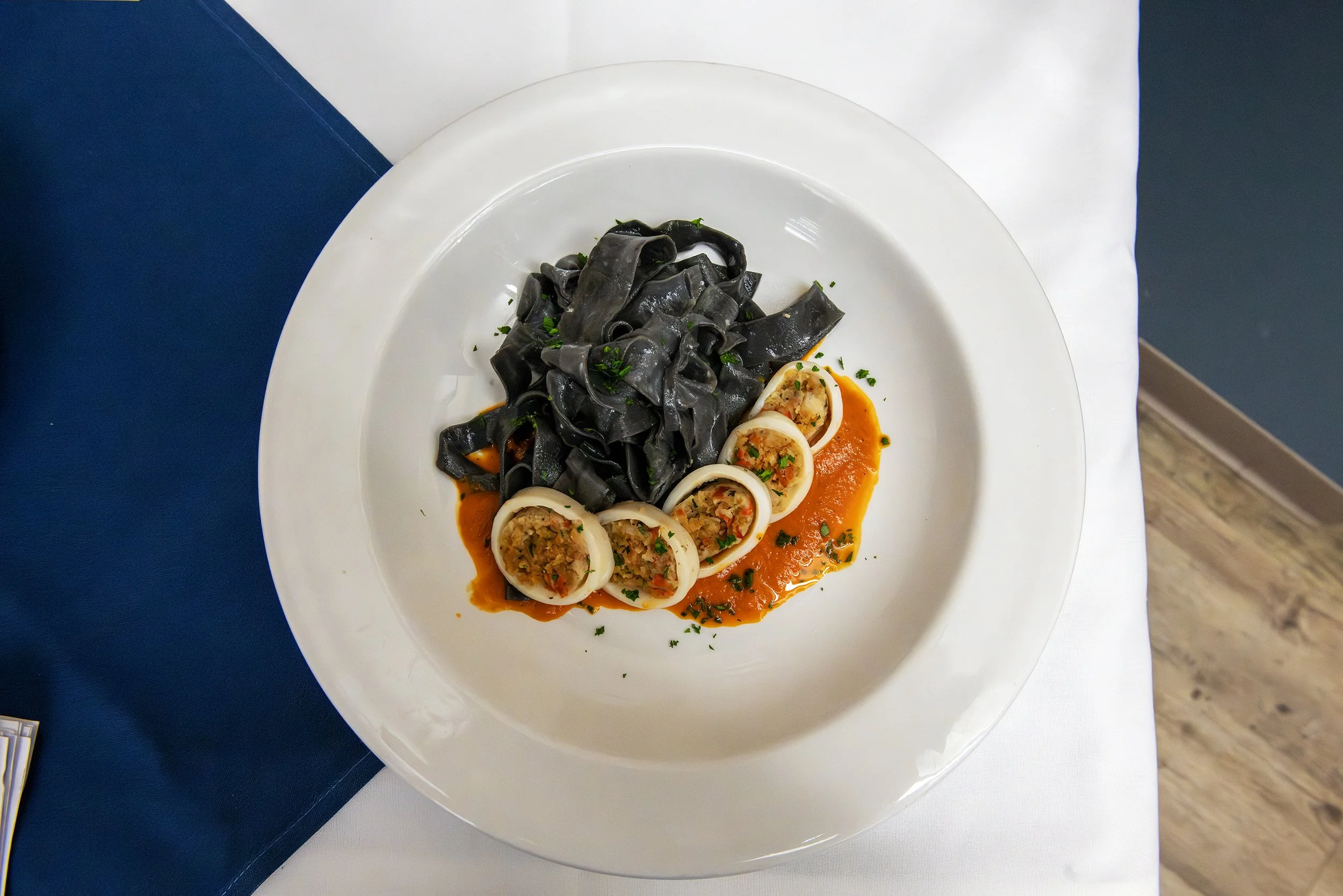 Stuffed Calamari With Squid Ink Pasta- Chariho High School Culinary