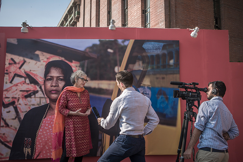 PROOF's Executive Director, Leora Kahn, at the December 16 opening of  Unearthed &nbsp;in Delhi, India. 