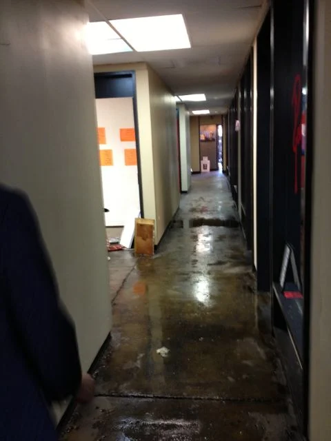 Looking down the hallway to the studios