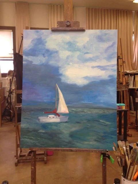 Ann took this image in Chicago on Lake MI. She fell in love with the big clouds and boats on the water, wanting to capture that quiet afternoon. 