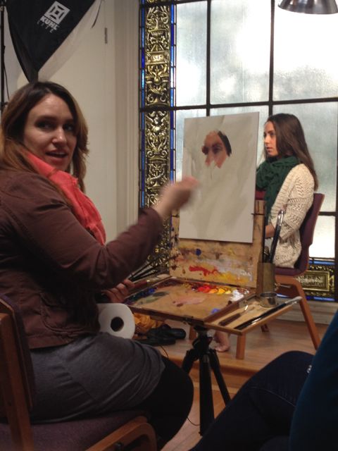 Michelle Dunaway showing us how she starts portraits - working from the eyes (focal point) out. Very interesting approach!