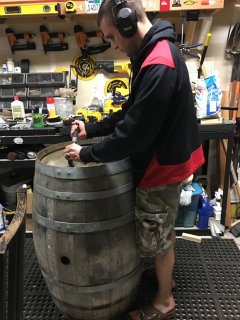 I've been painting on wine barrels so it takes a little prep to get my surface ready. Thankfully AJ has been helping me take the barrels apart and rebuild them the size I want.